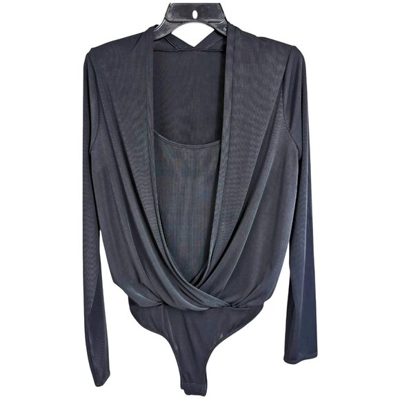 BCBGMAXAZRIA Black Surplice Wrap Long Sleeved Bodysuit - Picture 10 of 11